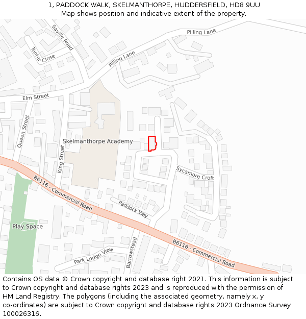 1, PADDOCK WALK, SKELMANTHORPE, HUDDERSFIELD, HD8 9UU: Location map and indicative extent of plot
