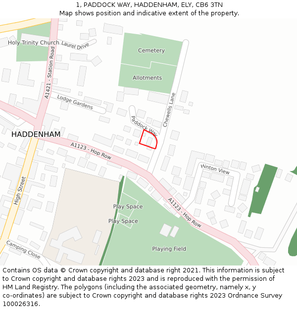 1, PADDOCK WAY, HADDENHAM, ELY, CB6 3TN: Location map and indicative extent of plot