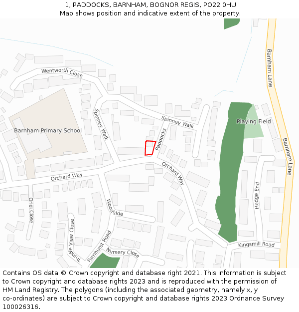 1, PADDOCKS, BARNHAM, BOGNOR REGIS, PO22 0HU: Location map and indicative extent of plot