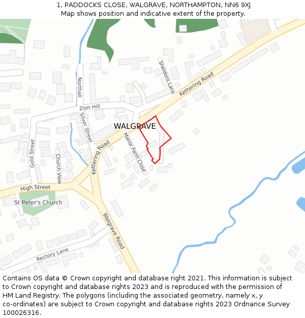 1, PADDOCKS CLOSE, WALGRAVE, NORTHAMPTON, NN6 9XJ: Location map and indicative extent of plot