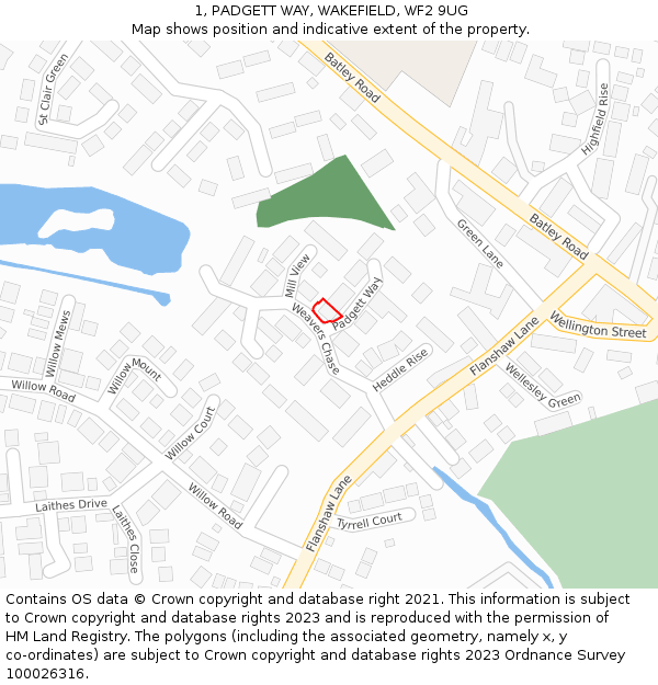 1, PADGETT WAY, WAKEFIELD, WF2 9UG: Location map and indicative extent of plot