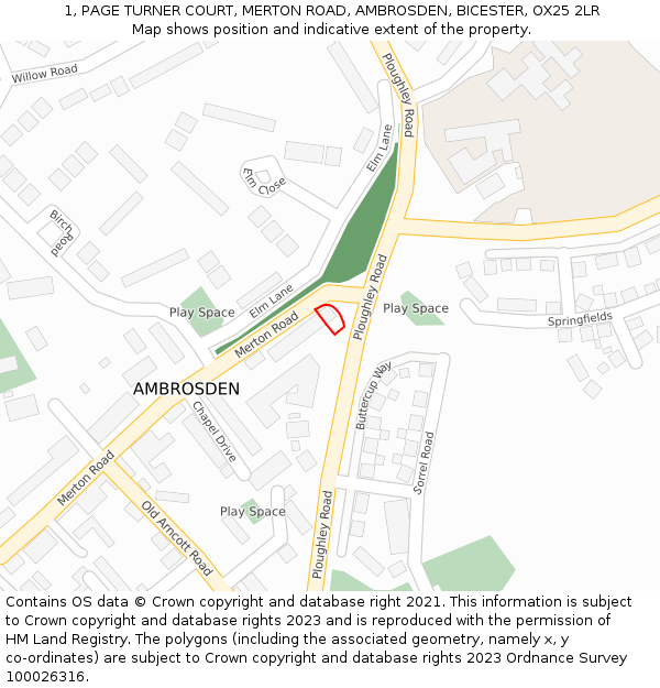 1, PAGE TURNER COURT, MERTON ROAD, AMBROSDEN, BICESTER, OX25 2LR: Location map and indicative extent of plot