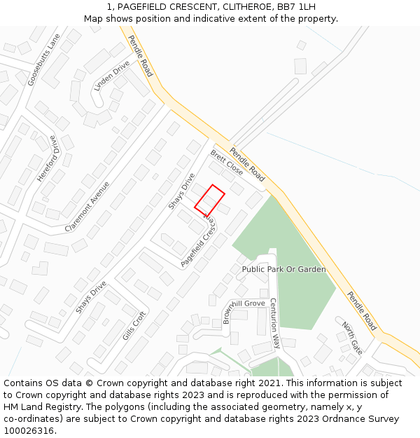 1, PAGEFIELD CRESCENT, CLITHEROE, BB7 1LH: Location map and indicative extent of plot