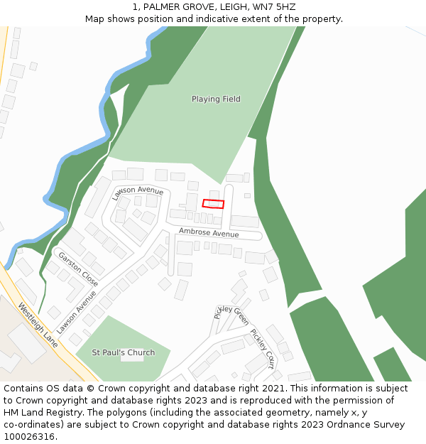 1, PALMER GROVE, LEIGH, WN7 5HZ: Location map and indicative extent of plot