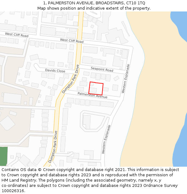 1, PALMERSTON AVENUE, BROADSTAIRS, CT10 1TQ: Location map and indicative extent of plot