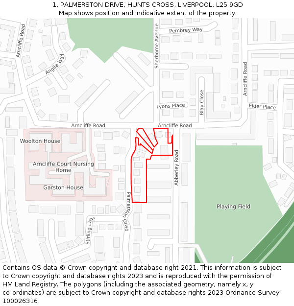 1, PALMERSTON DRIVE, HUNTS CROSS, LIVERPOOL, L25 9GD: Location map and indicative extent of plot