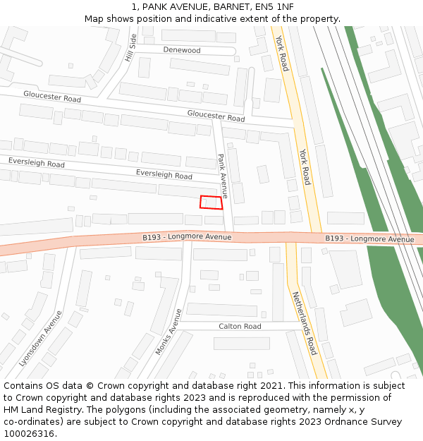 1, PANK AVENUE, BARNET, EN5 1NF: Location map and indicative extent of plot