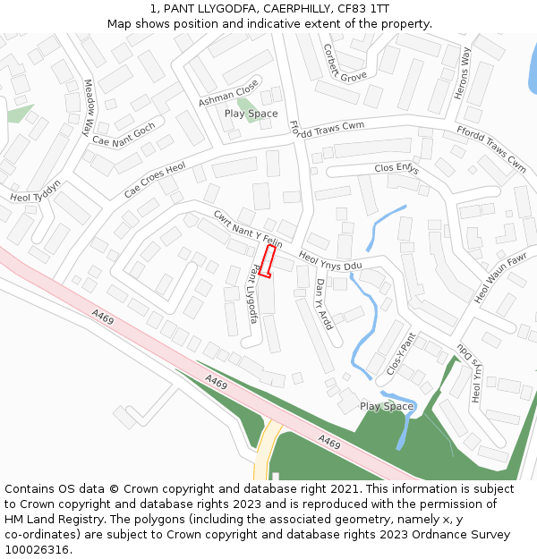 1, PANT LLYGODFA, CAERPHILLY, CF83 1TT: Location map and indicative extent of plot