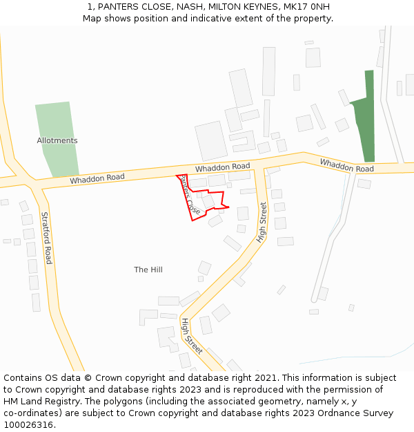 1, PANTERS CLOSE, NASH, MILTON KEYNES, MK17 0NH: Location map and indicative extent of plot