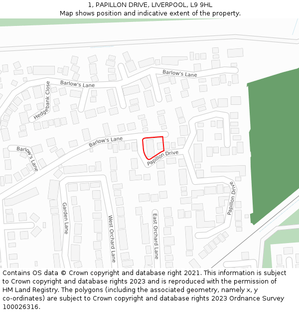 1, PAPILLON DRIVE, LIVERPOOL, L9 9HL: Location map and indicative extent of plot