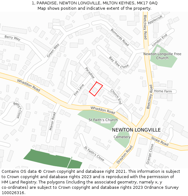 1, PARADISE, NEWTON LONGVILLE, MILTON KEYNES, MK17 0AQ: Location map and indicative extent of plot