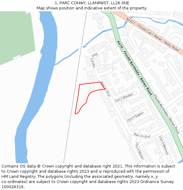 1, PARC CONWY, LLANRWST, LL26 0NE: Location map and indicative extent of plot