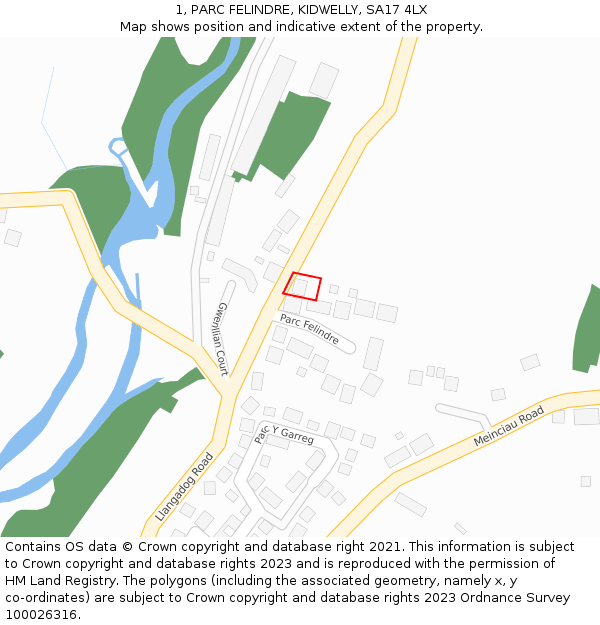 1, PARC FELINDRE, KIDWELLY, SA17 4LX: Location map and indicative extent of plot