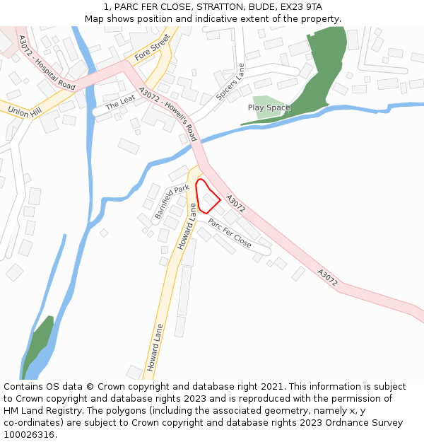 1, PARC FER CLOSE, STRATTON, BUDE, EX23 9TA: Location map and indicative extent of plot