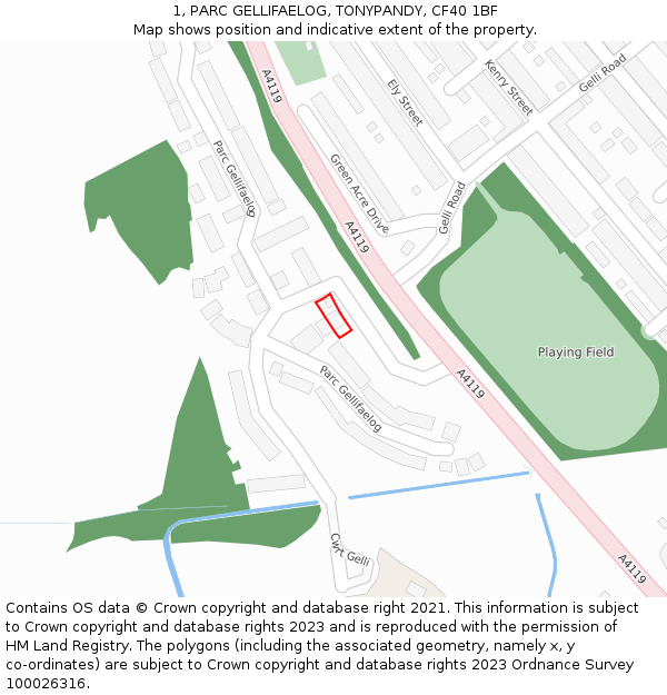 1, PARC GELLIFAELOG, TONYPANDY, CF40 1BF: Location map and indicative extent of plot
