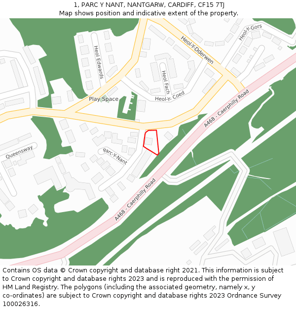 1, PARC Y NANT, NANTGARW, CARDIFF, CF15 7TJ: Location map and indicative extent of plot