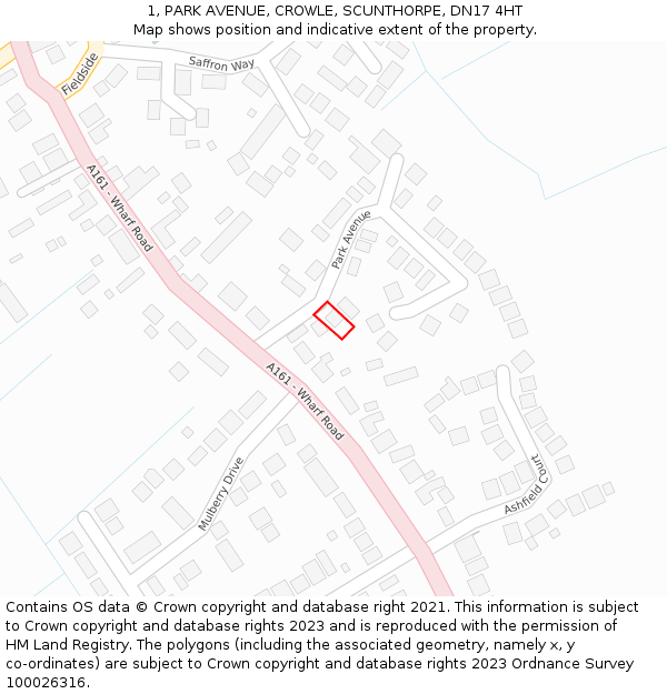 1, PARK AVENUE, CROWLE, SCUNTHORPE, DN17 4HT: Location map and indicative extent of plot