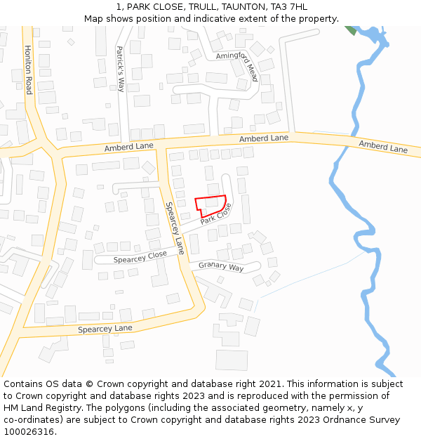 1, PARK CLOSE, TRULL, TAUNTON, TA3 7HL: Location map and indicative extent of plot