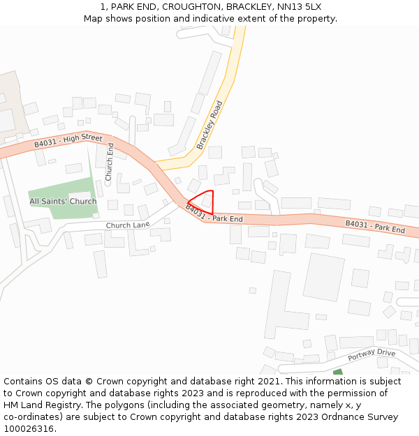 1, PARK END, CROUGHTON, BRACKLEY, NN13 5LX: Location map and indicative extent of plot