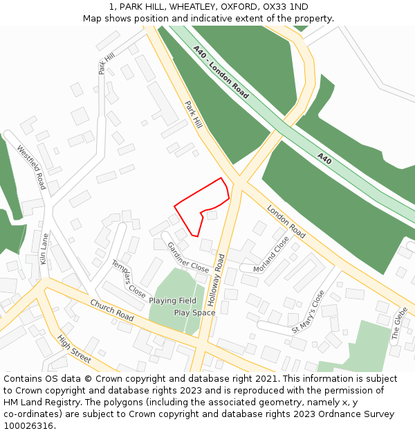 1, PARK HILL, WHEATLEY, OXFORD, OX33 1ND: Location map and indicative extent of plot