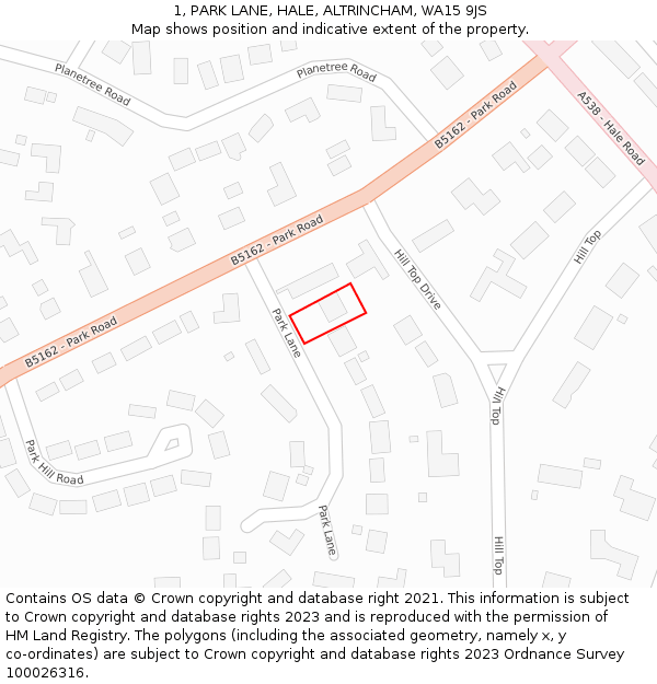 1, PARK LANE, HALE, ALTRINCHAM, WA15 9JS: Location map and indicative extent of plot