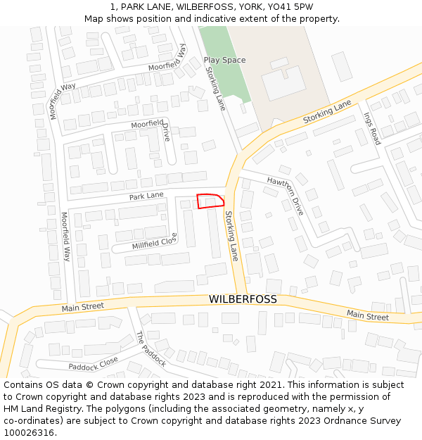 1, PARK LANE, WILBERFOSS, YORK, YO41 5PW: Location map and indicative extent of plot