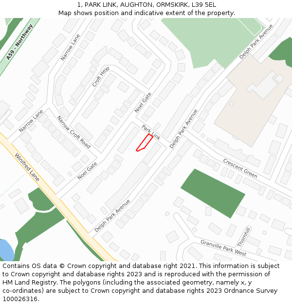 1, PARK LINK, AUGHTON, ORMSKIRK, L39 5EL: Location map and indicative extent of plot