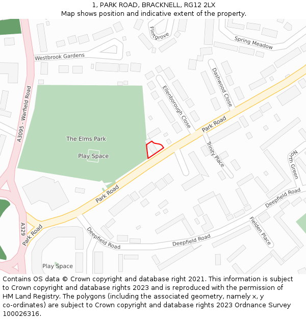 1, PARK ROAD, BRACKNELL, RG12 2LX: Location map and indicative extent of plot