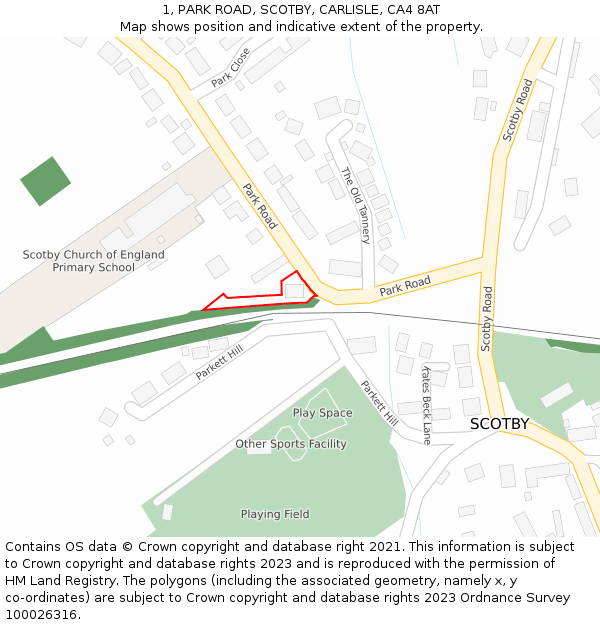 1, PARK ROAD, SCOTBY, CARLISLE, CA4 8AT: Location map and indicative extent of plot