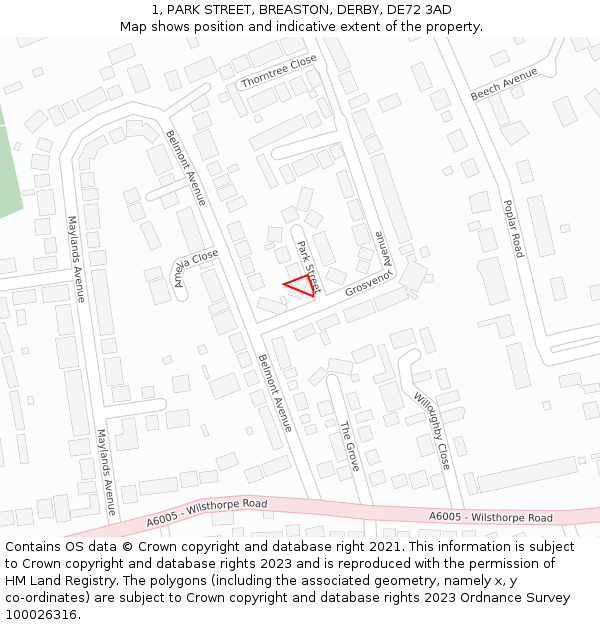 1, PARK STREET, BREASTON, DERBY, DE72 3AD: Location map and indicative extent of plot