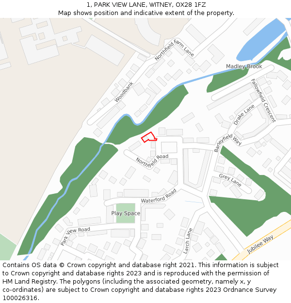 1, PARK VIEW LANE, WITNEY, OX28 1FZ: Location map and indicative extent of plot