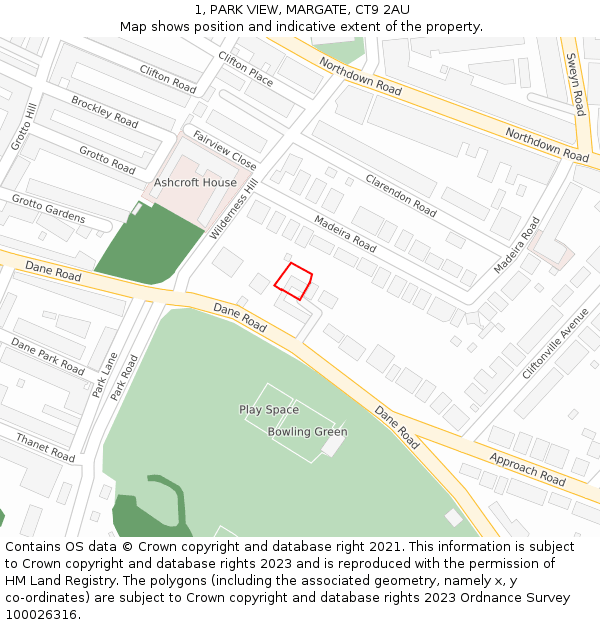 1, PARK VIEW, MARGATE, CT9 2AU: Location map and indicative extent of plot