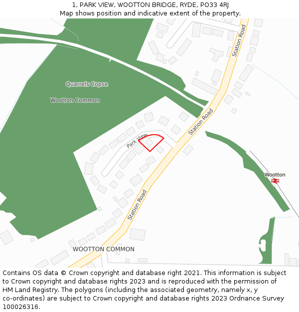 1, PARK VIEW, WOOTTON BRIDGE, RYDE, PO33 4RJ: Location map and indicative extent of plot