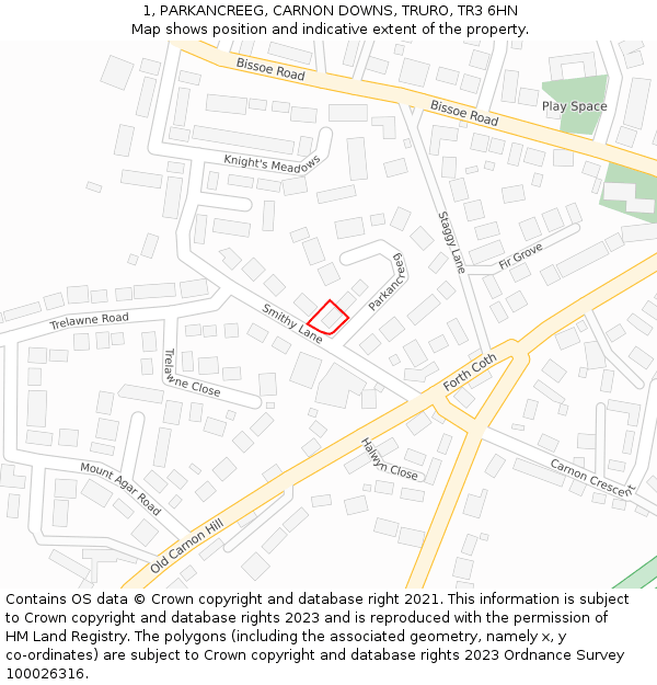 1, PARKANCREEG, CARNON DOWNS, TRURO, TR3 6HN: Location map and indicative extent of plot