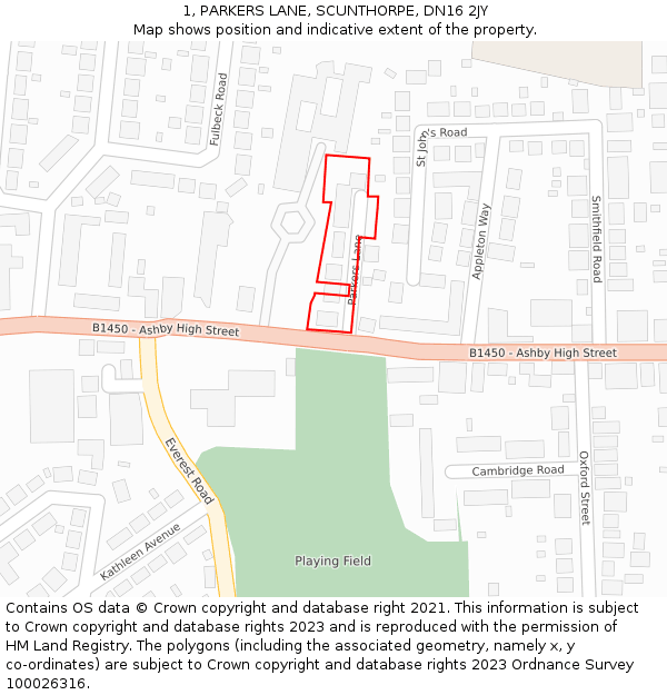 1, PARKERS LANE, SCUNTHORPE, DN16 2JY: Location map and indicative extent of plot