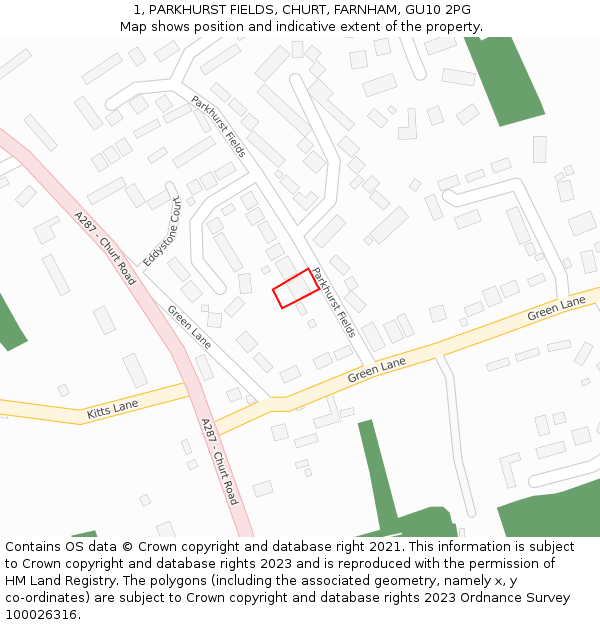 1, PARKHURST FIELDS, CHURT, FARNHAM, GU10 2PG: Location map and indicative extent of plot