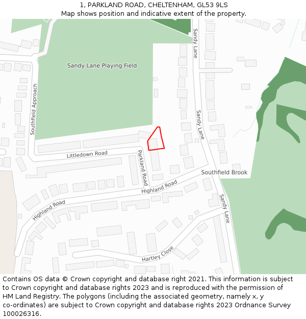 1, PARKLAND ROAD, CHELTENHAM, GL53 9LS: Location map and indicative extent of plot