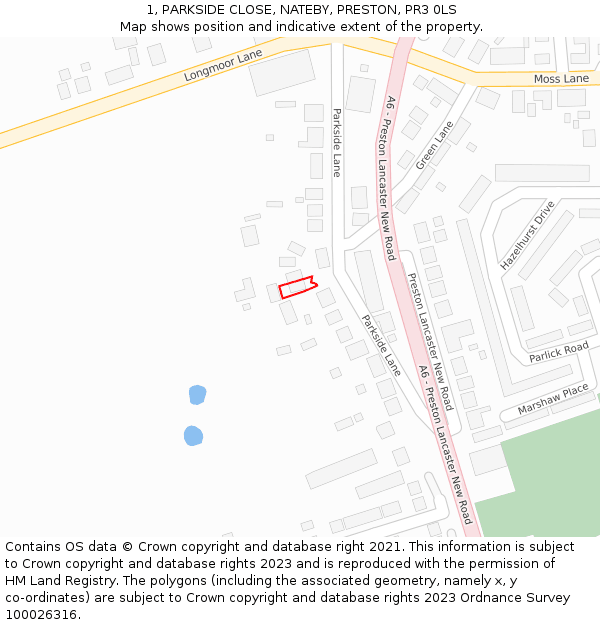 1, PARKSIDE CLOSE, NATEBY, PRESTON, PR3 0LS: Location map and indicative extent of plot