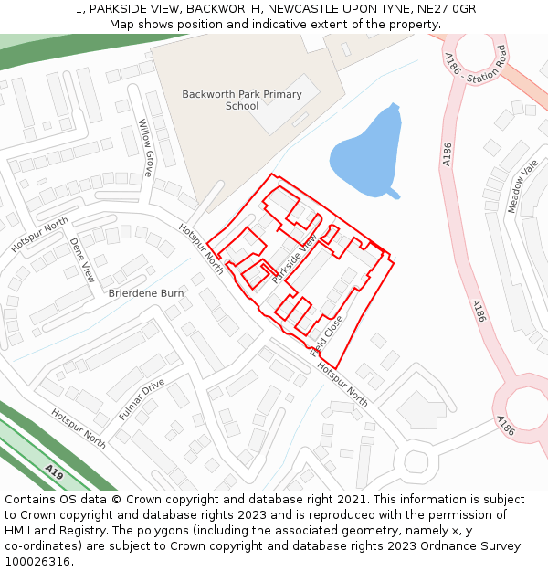 1, PARKSIDE VIEW, BACKWORTH, NEWCASTLE UPON TYNE, NE27 0GR: Location map and indicative extent of plot