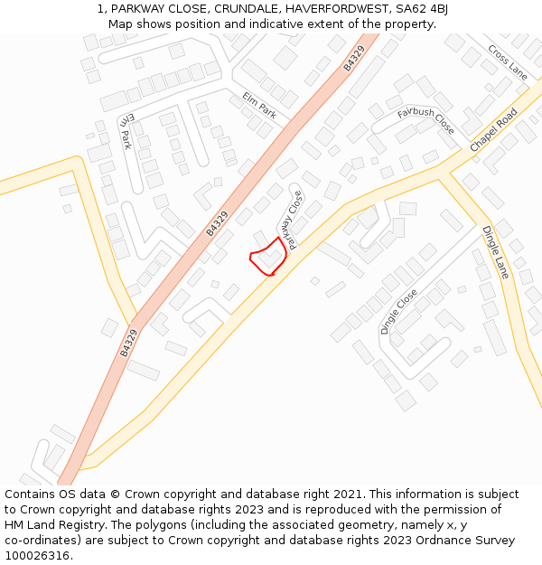 1, PARKWAY CLOSE, CRUNDALE, HAVERFORDWEST, SA62 4BJ: Location map and indicative extent of plot