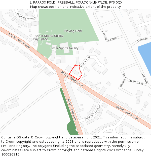 1, PARROX FOLD, PREESALL, POULTON-LE-FYLDE, FY6 0QX: Location map and indicative extent of plot