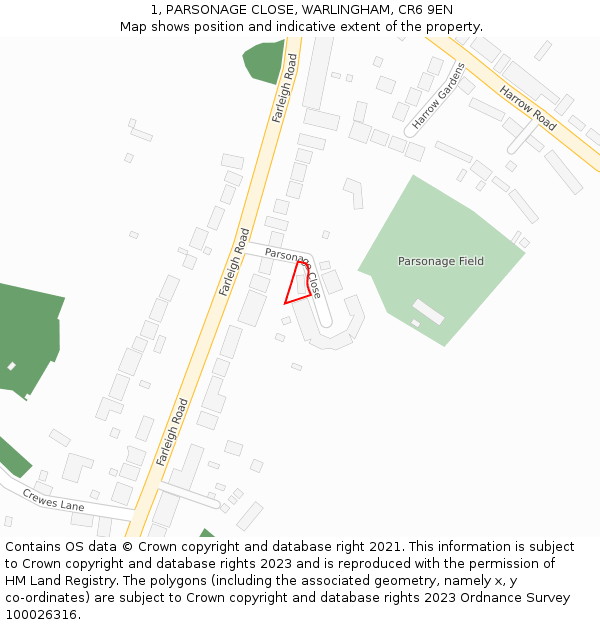 1, PARSONAGE CLOSE, WARLINGHAM, CR6 9EN: Location map and indicative extent of plot