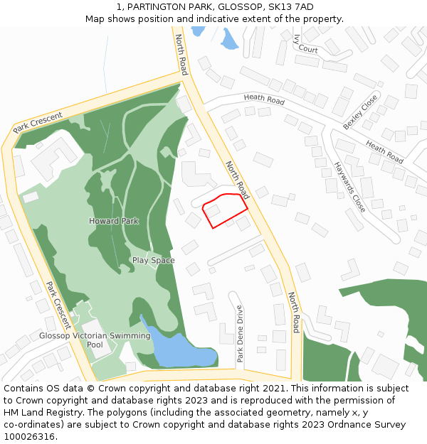 1, PARTINGTON PARK, GLOSSOP, SK13 7AD: Location map and indicative extent of plot