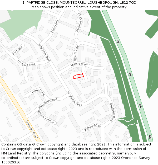 1, PARTRIDGE CLOSE, MOUNTSORREL, LOUGHBOROUGH, LE12 7GD: Location map and indicative extent of plot