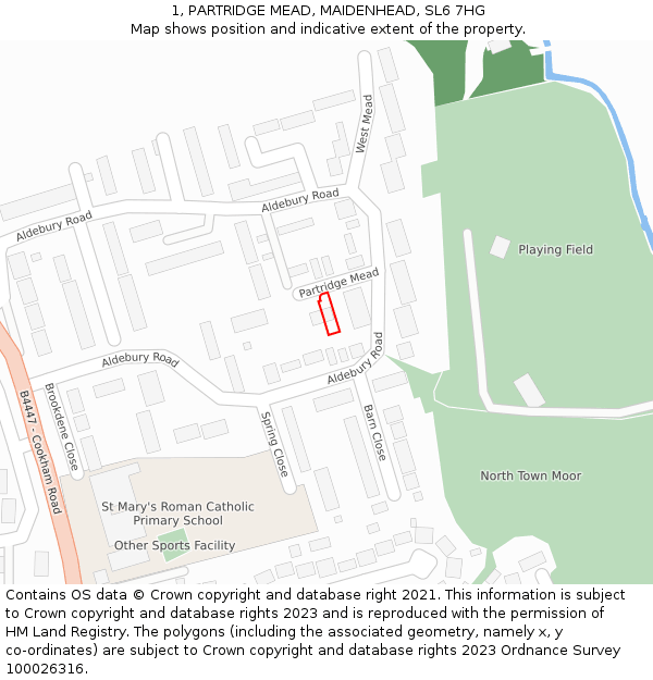 1, PARTRIDGE MEAD, MAIDENHEAD, SL6 7HG: Location map and indicative extent of plot