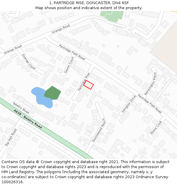 1, PARTRIDGE RISE, DONCASTER, DN4 6SF: Location map and indicative extent of plot