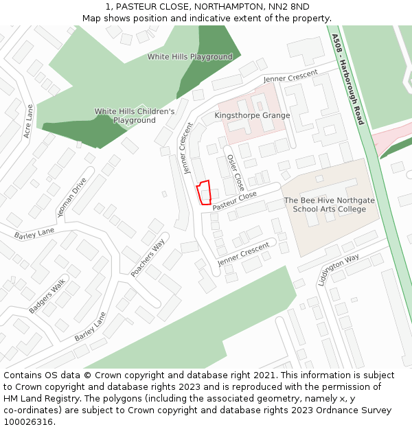 1, PASTEUR CLOSE, NORTHAMPTON, NN2 8ND: Location map and indicative extent of plot