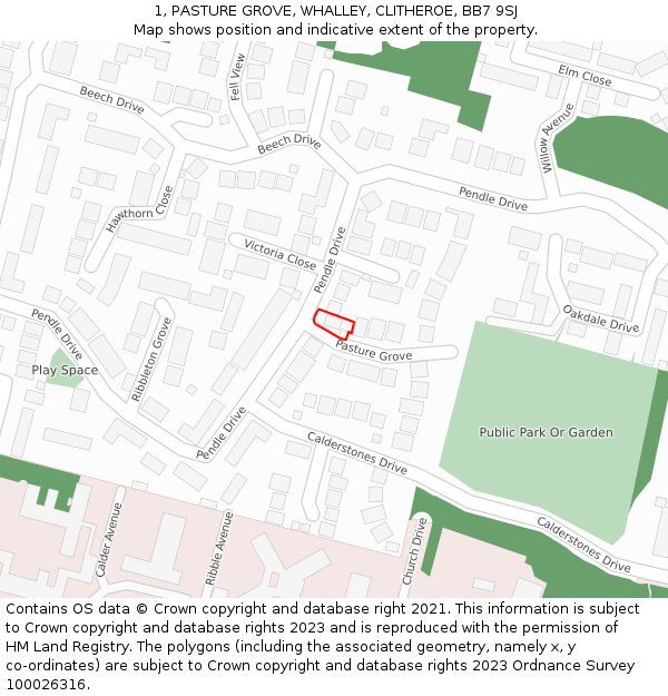 1, PASTURE GROVE, WHALLEY, CLITHEROE, BB7 9SJ: Location map and indicative extent of plot