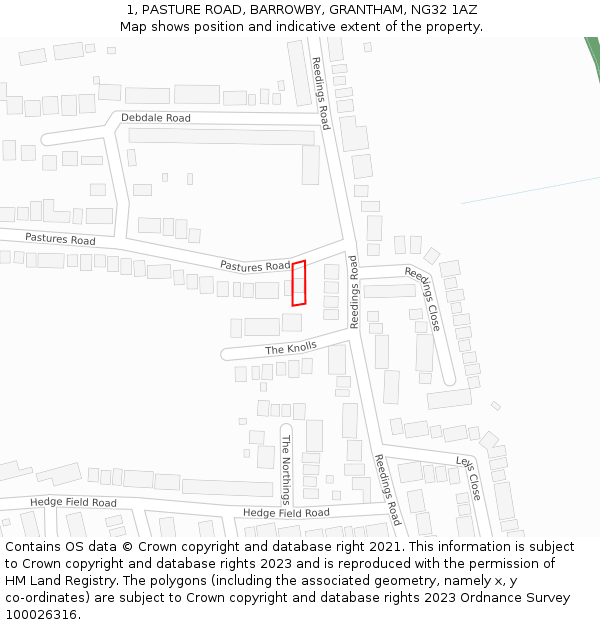 1, PASTURE ROAD, BARROWBY, GRANTHAM, NG32 1AZ: Location map and indicative extent of plot