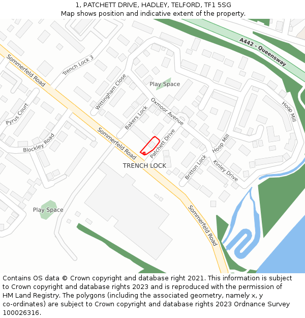 1, PATCHETT DRIVE, HADLEY, TELFORD, TF1 5SG: Location map and indicative extent of plot